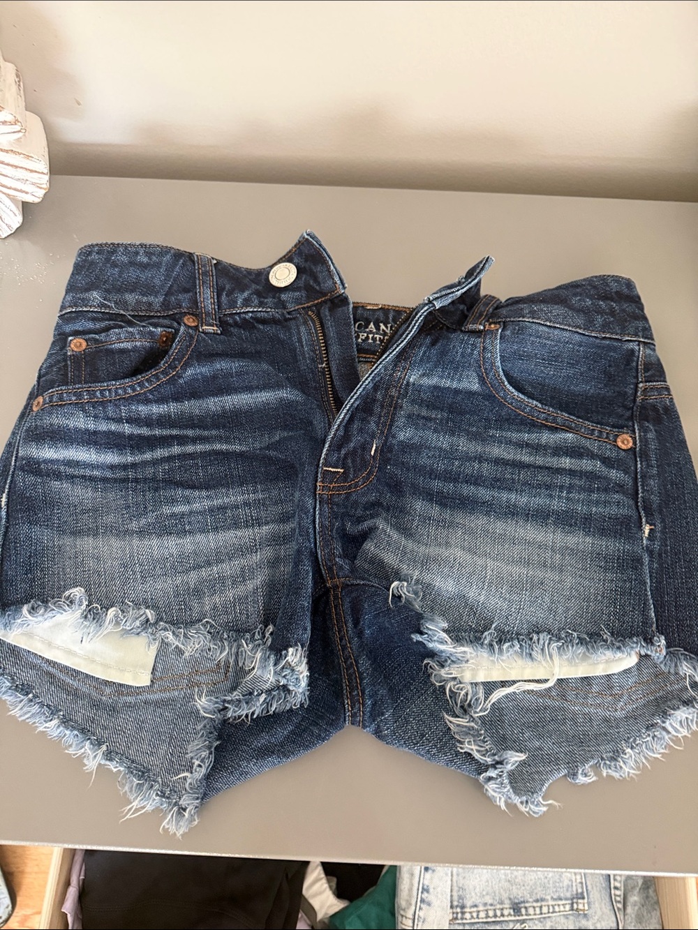 American Eagle Outfitters Frayed Dark Blue Denim Cutoff Shorts